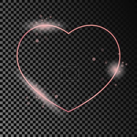 Ilustración de Marco de forma de corazón brillante de oro rosa aislado sobre fondo transparente oscuro. Marco brillante con efectos brillantes. Ilustración vectorial - Imagen libre de derechos