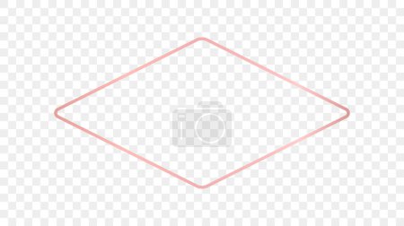 Illustration for Rose gold glowing rounded rhombus shape frame isolated on transparent background. Shiny frame with glowing effects. Vector illustration - Royalty Free Image