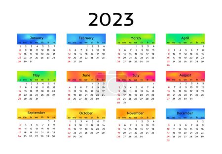 Ilustración de Calendario para 2023 aislado sobre fondo blanco. De domingo a lunes, plantilla de negocios. Ilustración vectorial - Imagen libre de derechos