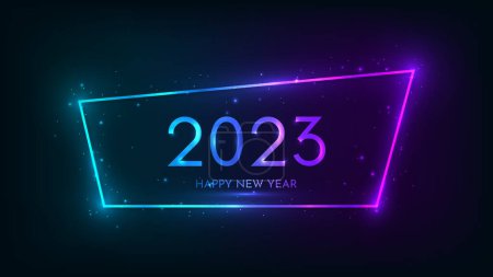Illustration for 2023 Happy New Year neon background. Neon frame with shining effects and sparkles for Christmas holiday greeting card, flyers or posters. Vector illustration - Royalty Free Image