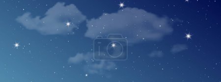 Illustration for Night sky with clouds and many stars. Abstract nature background with stardust in deep universe. Vector illustration - Royalty Free Image