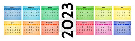 Illustration for Horizontal calendar for 2023 isolated on a white background. Sunday to Monday, business template. Vector illustration - Royalty Free Image