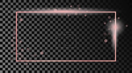 Ilustración de Marco rectangular brillante de oro rosa aislado sobre fondo transparente oscuro. Marco brillante con efectos brillantes. Ilustración vectorial - Imagen libre de derechos