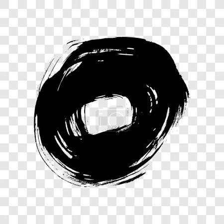 Téléchargez les illustrations : Pinceau grunge noir en forme de cercle. Cercle d'encre peint. Encre isolée sur fond transparent. Illustration vectorielle - en licence libre de droit