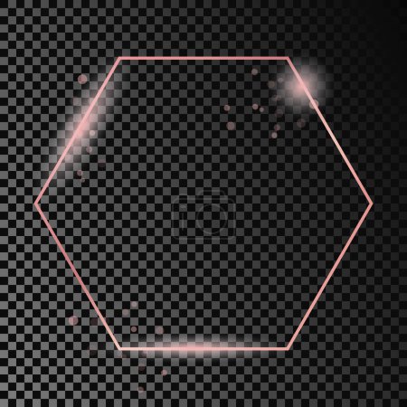Ilustración de Marco de hexágono brillante de oro rosa aislado sobre fondo transparente oscuro. Marco brillante con efectos brillantes. Ilustración vectorial - Imagen libre de derechos