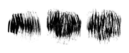 Ilustración de Conjunto de tres pinceladas negras. Manchas de tinta dibujada a mano aisladas sobre fondo blanco. Ilustración vectorial - Imagen libre de derechos