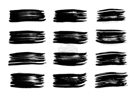 Grand ensemble de coups de pinceau noir. Taches d'encre dessinées à la main isolées sur fond blanc. Illustration vectorielle