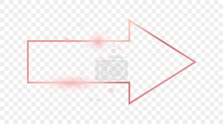 Illustration for Rose gold glowing arrow shape frame isolated on transparent background. Shiny frame with glowing effects. Vector illustration - Royalty Free Image