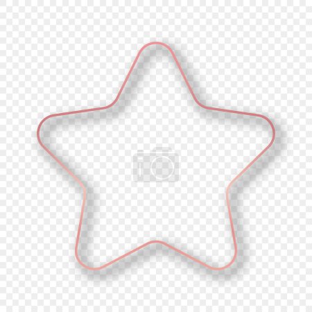 Illustration for Rose gold glowing rounded star shape frame with shadow isolated on transparent background. Shiny frame with glowing effects. Vector illustration - Royalty Free Image