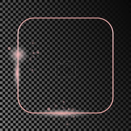 Illustration for Rose gold glowing rounded square frame isolated on dark transparent background. Shiny frame with glowing effects. Vector illustration - Royalty Free Image