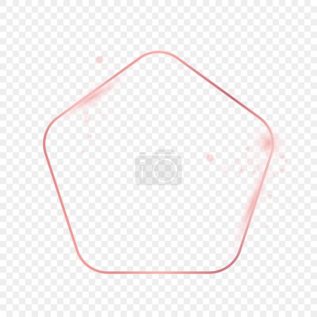 Illustration for Rose gold glowing rounded pentagon shape frame isolated on transparent background. Shiny frame with glowing effects. Vector illustration - Royalty Free Image