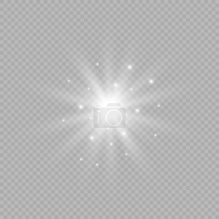 Illustration for Light effect of lens flares. White glowing lights starburst effects with sparkles on a grey transparent background. Vector illustration - Royalty Free Image