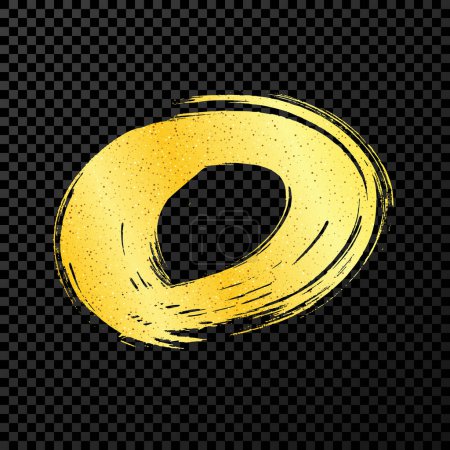 Ilustración de Pinceladas grunge doradas en forma de círculo. Círculo de tinta pintado. Mancha de tinta aislada sobre fondo transparente oscuro. Ilustración vectorial - Imagen libre de derechos