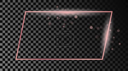 Ilustración de Marco rectangular brillante de oro rosa aislado sobre fondo transparente oscuro. Marco brillante con efectos brillantes. Ilustración vectorial - Imagen libre de derechos
