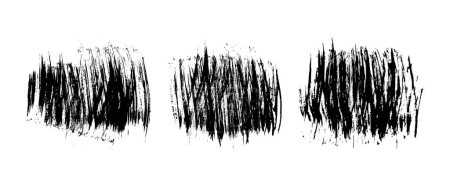 Ilustración de Conjunto de tres pinceladas negras. Manchas de tinta dibujada a mano aisladas sobre fondo blanco. Ilustración vectorial - Imagen libre de derechos