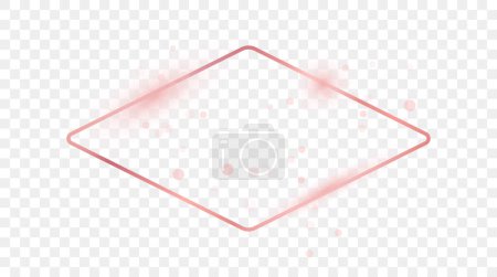 Illustration for Rose gold glowing rounded rhombus shape frame isolated on transparent background. Shiny frame with glowing effects. Vector illustration - Royalty Free Image