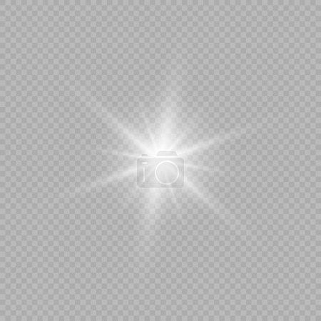 Ilustración de Efecto luminoso de las bengalas. Luces blancas brillantes efectos de explosión estelar con destellos sobre un fondo gris transparente. Ilustración vectorial - Imagen libre de derechos