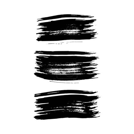 Illustration for Set of three black brush strokes. Hand drawn ink spots isolated on white background. Vector illustration - Royalty Free Image