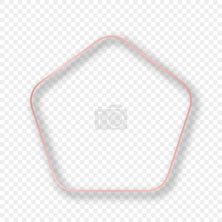 Illustration for Rose gold glowing rounded pentagon shape frame with shadow isolated on transparent background. Shiny frame with glowing effects. Vector illustration - Royalty Free Image