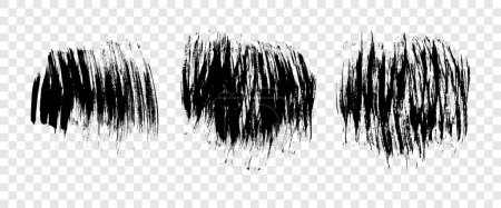 Ilustración de Set of three black brush strokes. Hand drawn ink spots isolated on transparent background. Vector illustration - Imagen libre de derechos