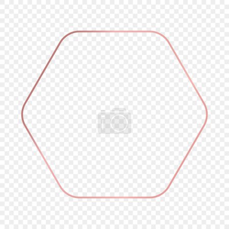 Illustration for Rose gold glowing rounded hexagon frame isolated on transparent background. Shiny frame with glowing effects. Vector illustration - Royalty Free Image