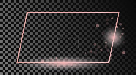 Téléchargez les illustrations : Cadre rectangulaire lumineux en or rose isolé sur fond transparent foncé. Cadre brillant avec des effets lumineux. Illustration vectorielle - en licence libre de droit