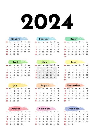 Ilustración de Calendar for 2024 isolated on a white background. Sunday to Monday, business template. Vector illustration - Imagen libre de derechos