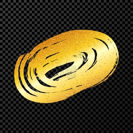 Illustration for Gold grunge brush strokes in circle form. Painted ink circle. Ink spot isolated on dark transparent background. Vector illustration - Royalty Free Image