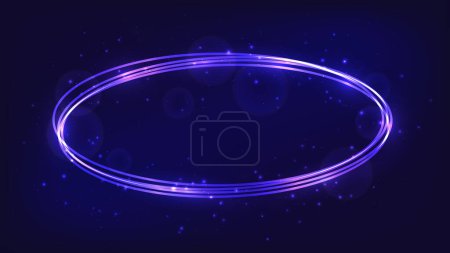 Illustration for Neon oval frame with shining effects and sparkles on dark background. Empty glowing techno backdrop. Vector illustration - Royalty Free Image