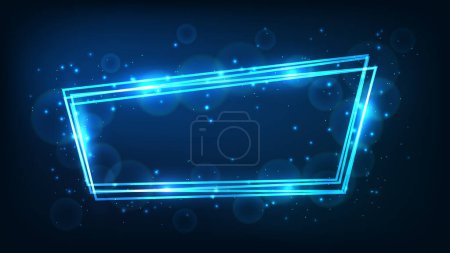 Illustration for Neon frame with shining effects and sparkles on dark background. Empty glowing techno backdrop. Vector illustration - Royalty Free Image