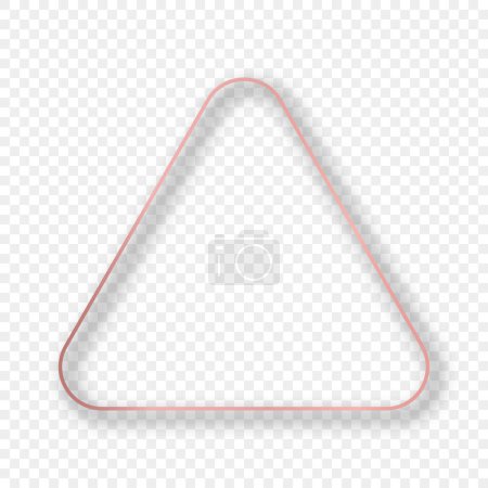 Illustration for Rose gold glowing rounded triangle frame with shadow isolated on transparent background. Shiny frame with glowing effects. Vector illustration - Royalty Free Image
