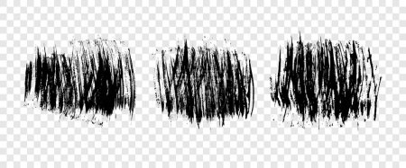 Ilustración de Set of three black brush strokes. Hand drawn ink spots isolated on transparent background. Vector illustration - Imagen libre de derechos