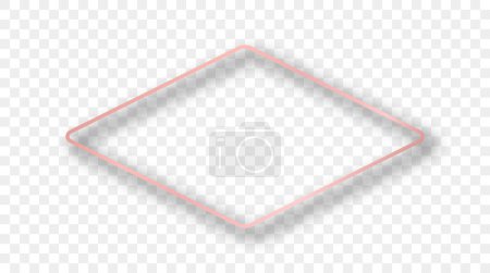 Illustration for Rose gold glowing rounded rhombus shape frame with shadow isolated on transparent background. Shiny frame with glowing effects. Vector illustration - Royalty Free Image