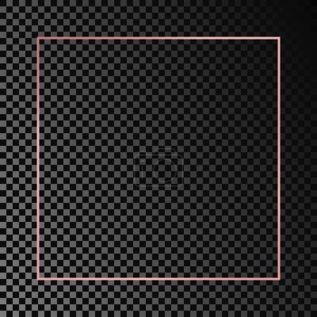 Illustration for Rose gold glowing square frame isolated on dark transparent background. Shiny frame with glowing effects. Vector illustration - Royalty Free Image