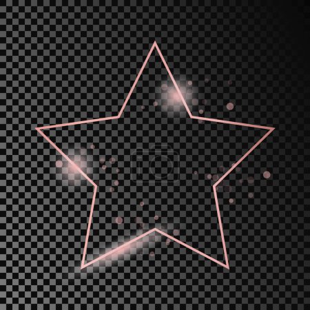 Ilustración de Marco de forma de estrella brillante de oro rosa aislado sobre fondo transparente oscuro. Marco brillante con efectos brillantes. Ilustración vectorial - Imagen libre de derechos