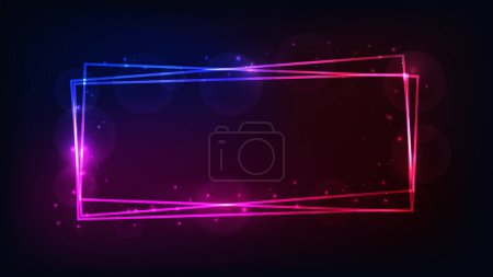 Illustration for Neon rectangular frame with shining effects and sparkles on dark background. Empty glowing techno backdrop. Vector illustration - Royalty Free Image