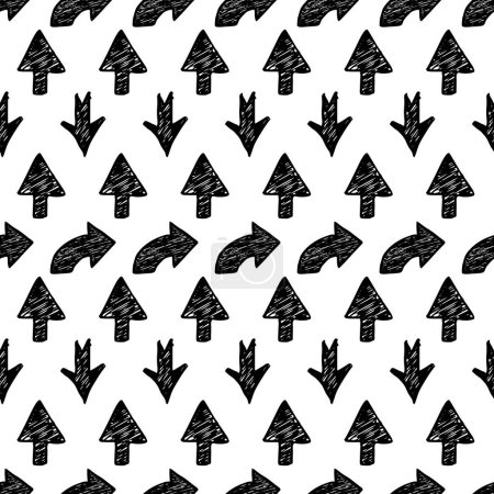 Illustration for Seamless pattern with black hand drawn arrows on white background. Vector illustration - Royalty Free Image