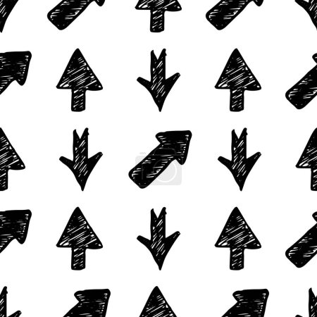 Téléchargez les illustrations : Modèle sans couture avec des flèches noires dessinées à la main sur fond blanc. Illustration vectorielle - en licence libre de droit