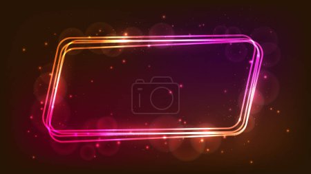 Illustration for Neon rounded parallelogram frame with shining effects and sparkles on dark background. Empty glowing techno backdrop. Vector illustration - Royalty Free Image