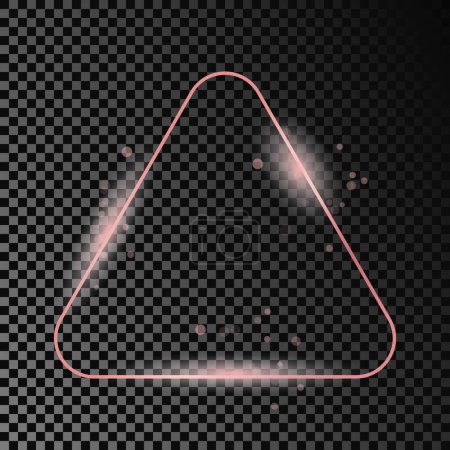 Illustration for Rose gold glowing rounded triangle frame isolated on dark transparent background. Shiny frame with glowing effects. Vector illustration - Royalty Free Image