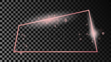 Illustration for Rose gold glowing trapezoid shape frame isolated on dark transparent background. Shiny frame with glowing effects. Vector illustration - Royalty Free Image