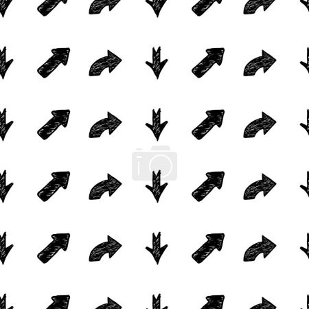 Téléchargez les illustrations : Modèle sans couture avec des flèches noires dessinées à la main sur fond blanc. Illustration vectorielle - en licence libre de droit