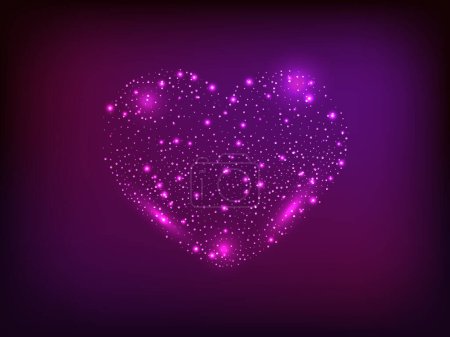 Illustration for Neon glitter heart with glowing and shiny effect on dark background. Symbol of Love. Vector illustration - Royalty Free Image