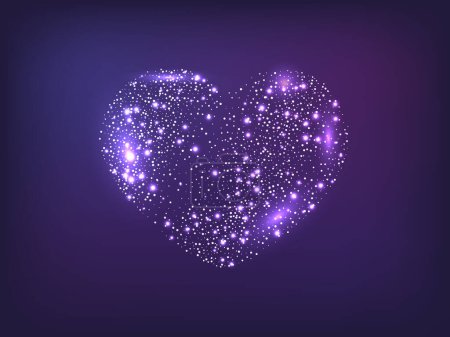 Téléchargez les illustrations : Neon glitter heart with glowing and shiny effect on dark background. Symbol of Love. Vector illustration - en licence libre de droit