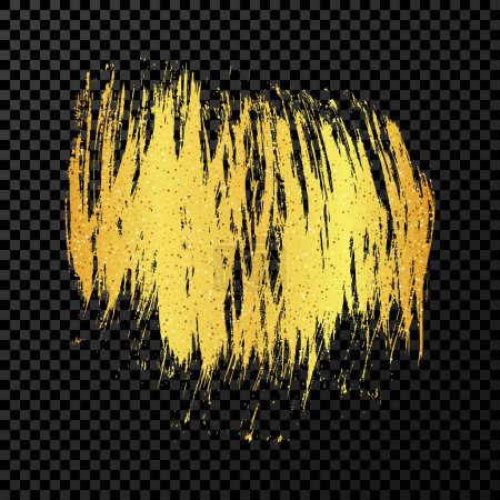 Illustration for Gold brush stroke. Hand drawn ink spot isolated on dark transparent background. Vector illustration - Royalty Free Image