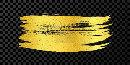 Téléchargez les illustrations : Gold brush stroke. Hand drawn ink spot isolated on dark background. Vector illustration - en licence libre de droit