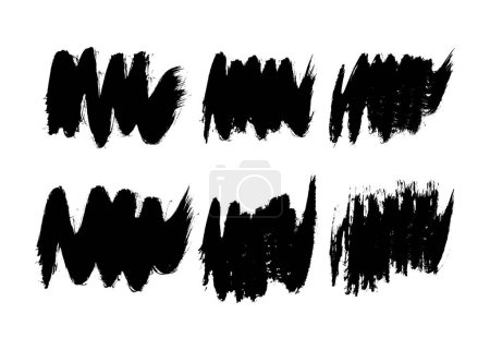 Ilustración de Gran juego de pinceladas negras. Manchas de tinta dibujada a mano aisladas sobre fondo blanco. Ilustración vectorial - Imagen libre de derechos