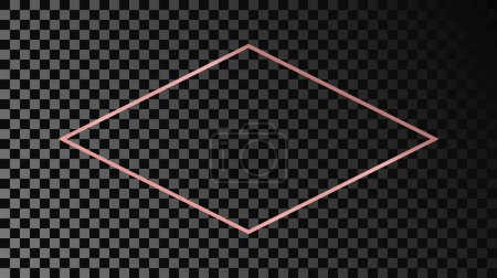 Illustration for Rose gold glowing rhombus  shape frame isolated on dark transparent background. Shiny frame with glowing effects. Vector illustration - Royalty Free Image