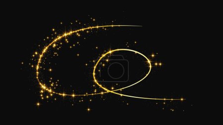 Ilustración de Oro brillante onda confeti y polvo de estrellas. Brillos mágicos dorados sobre fondo oscuro. Ilustración vectorial - Imagen libre de derechos