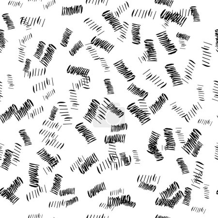 Ilustración de Patrón sin costuras con pinceladas a lápiz negro en formas abstractas sobre fondo blanco. Ilustración vectorial - Imagen libre de derechos